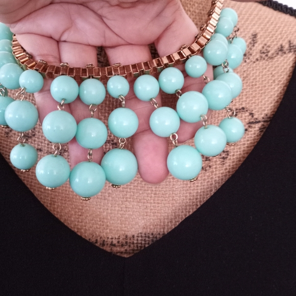 Blue Chunky Beaded Necklace with Gold Box Chain - Picture 4 of 9